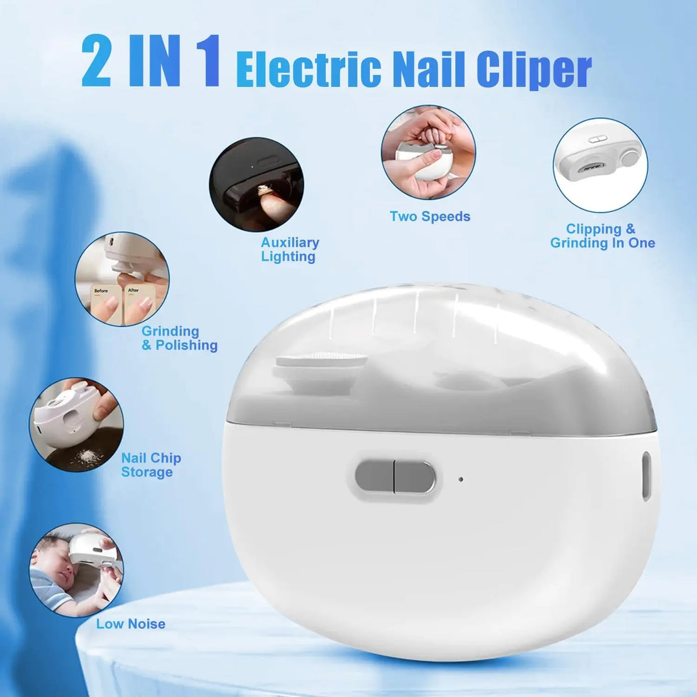 Automatic Electric Nail Clipper with Light + Nail Polisher "2 in 1" | ماكينة قص أظافر كهربائية أوتوماتيكية مع ضوء + ملمع أظافر 2 في 1